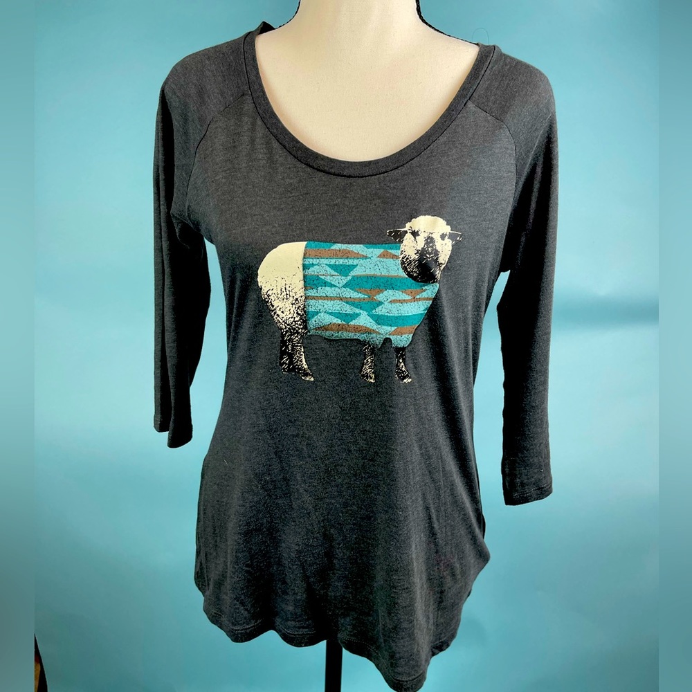 Grey long sleeve lamb graphic tee shirt
